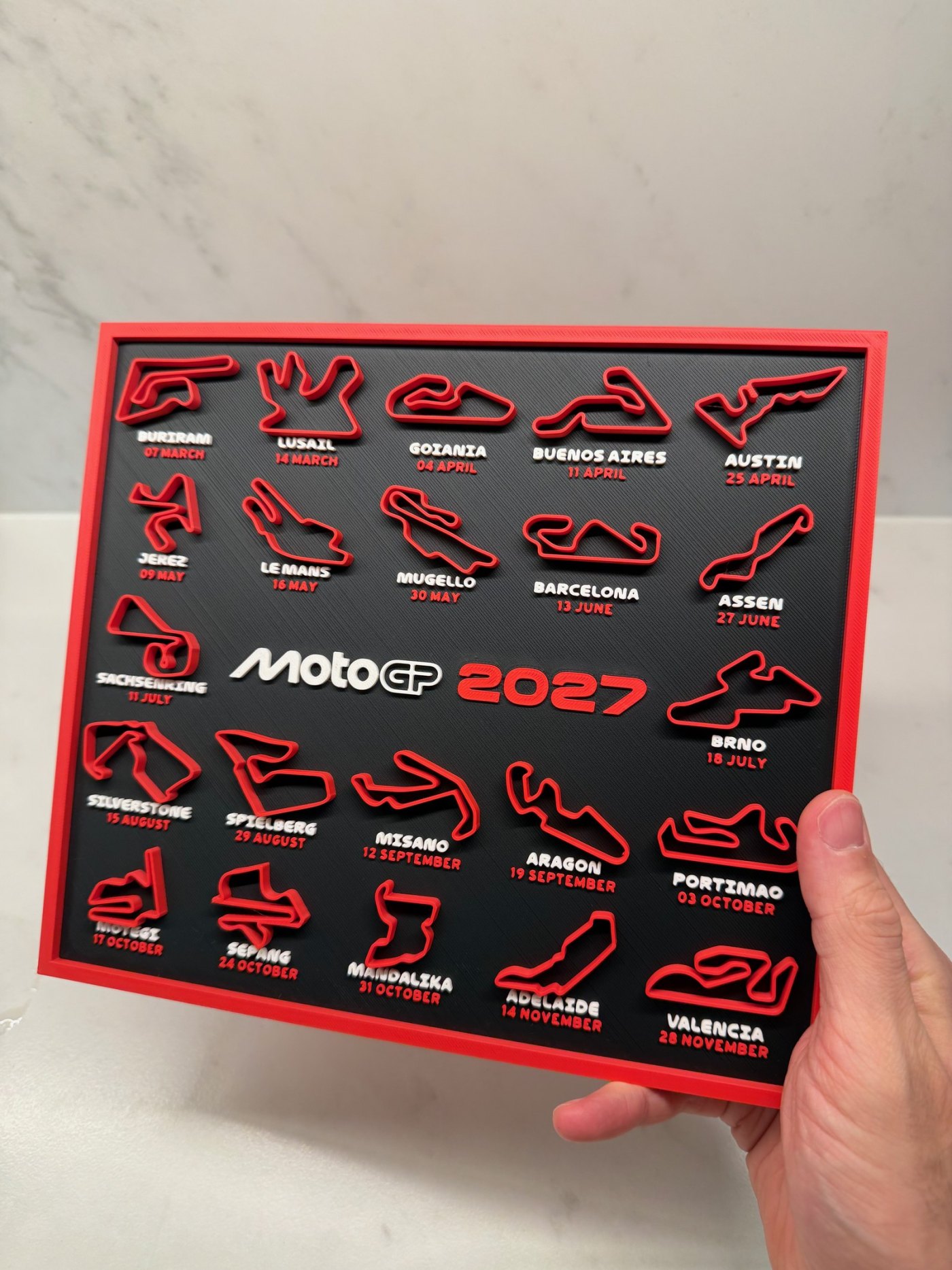 2027 MotoGP Yarış Takvimi Pist Panosu - 3D Baskı Dekoratif