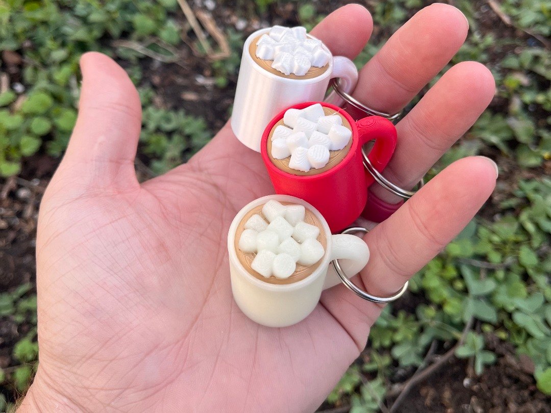 Sıcak Çikolata Kupa Anahtarlık - 3D Baskı Marshmallow Kupa Noel Hediyesi