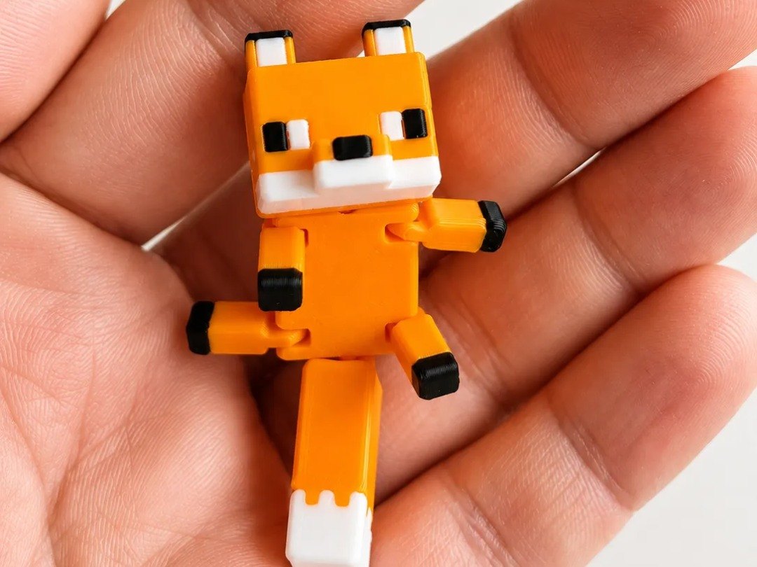 Mini Eklemli Tilki Anahtarlık - 6 cm Hareketli Piksel Tilki 3D Baskı Flexi Figür