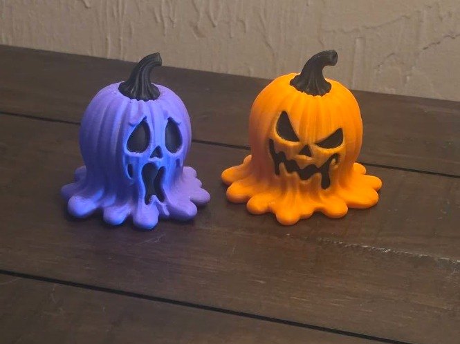 Erimiş Yüzlü İkili Cadılar Bayramı Balkabağı Seti - 3D Baskı Halloween Masa Dekoru