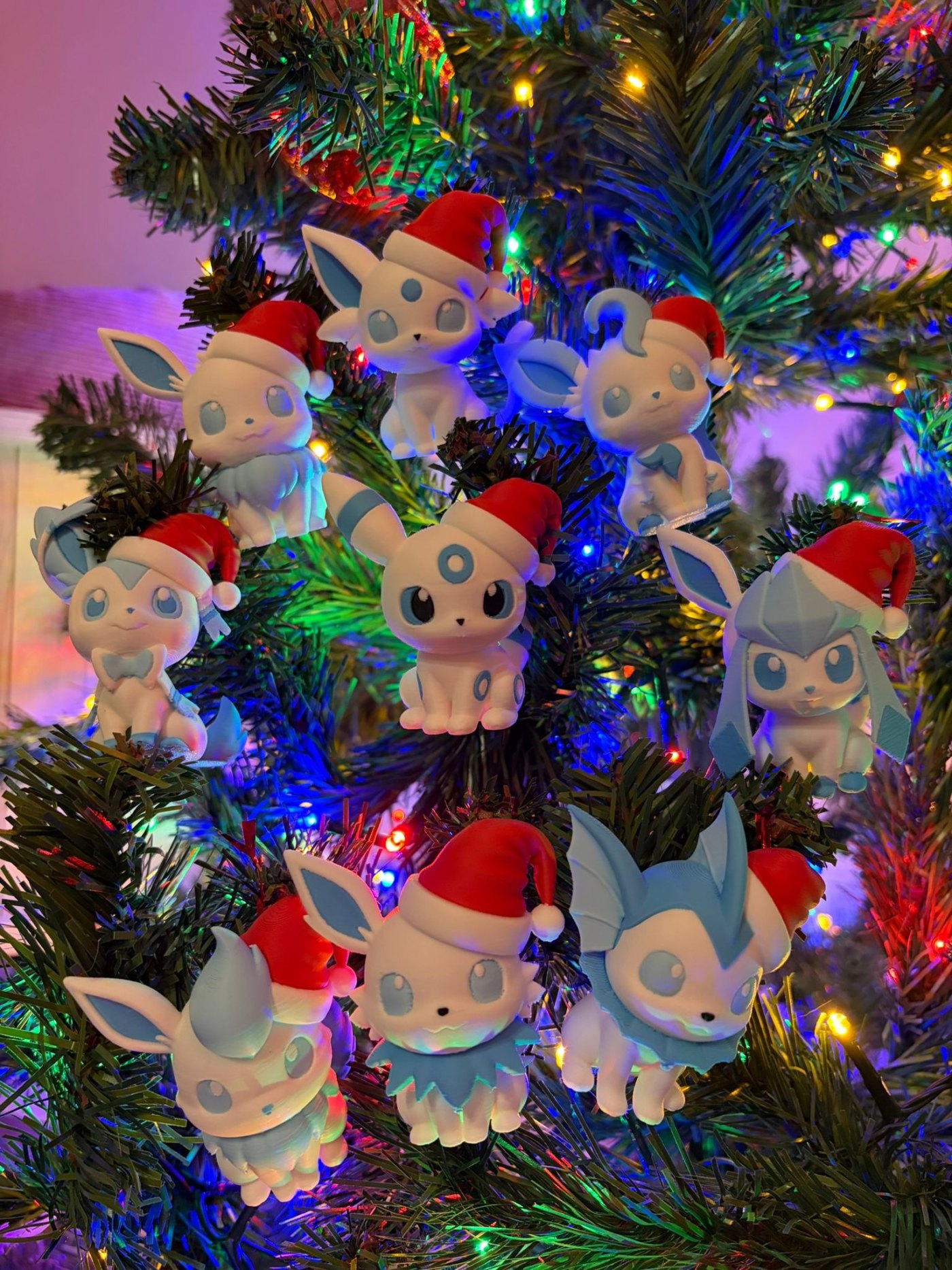 Pokemon Eeveelution Mini Chibi Anahtarlık - Noel Ağacı Süsü, 3D Baskı Çok Renkli Eevee Figürü