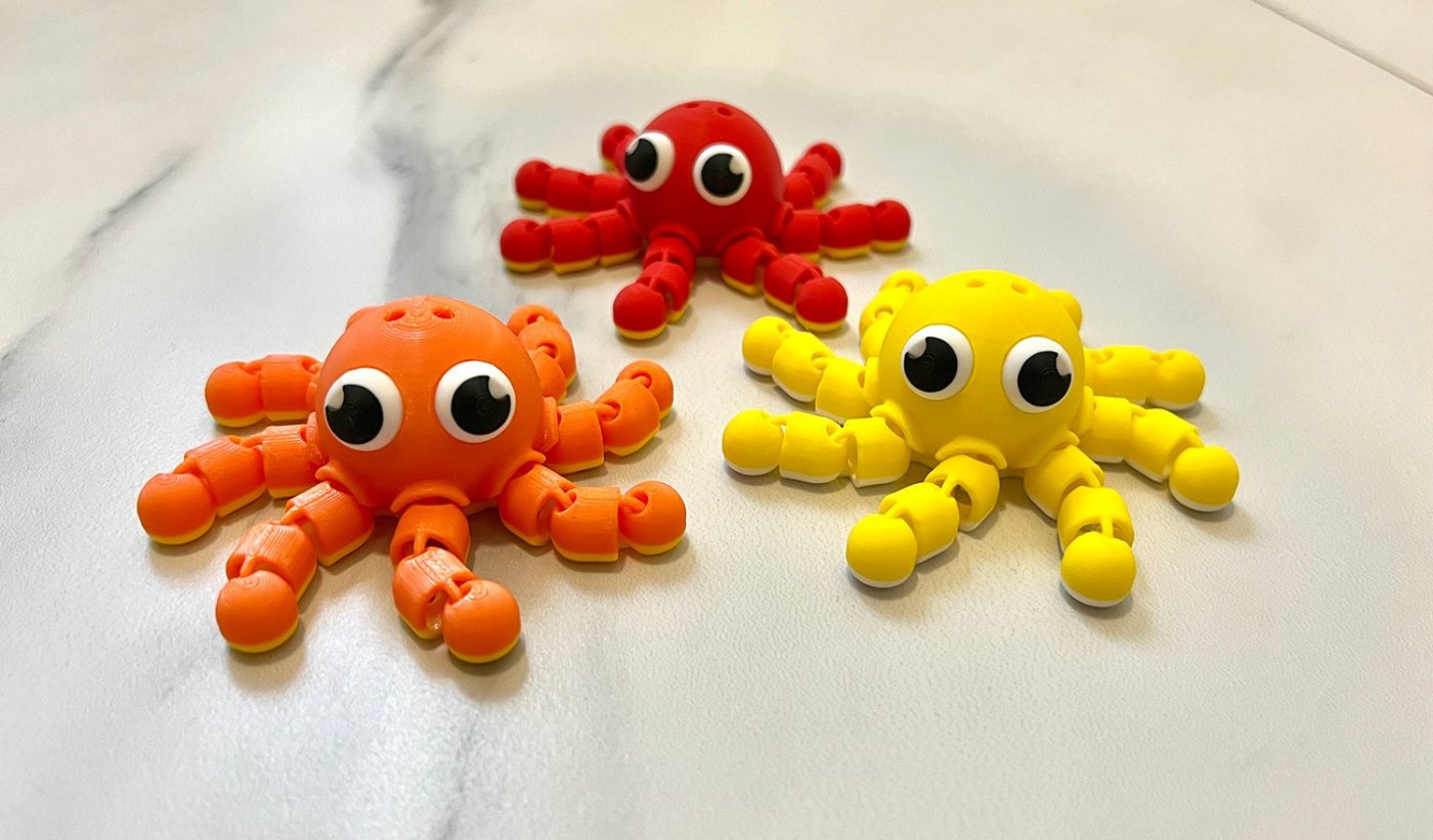 Esnek Ahtapot Anahtarlık - Hareketli Fidget 3D Baskı Ahtapot