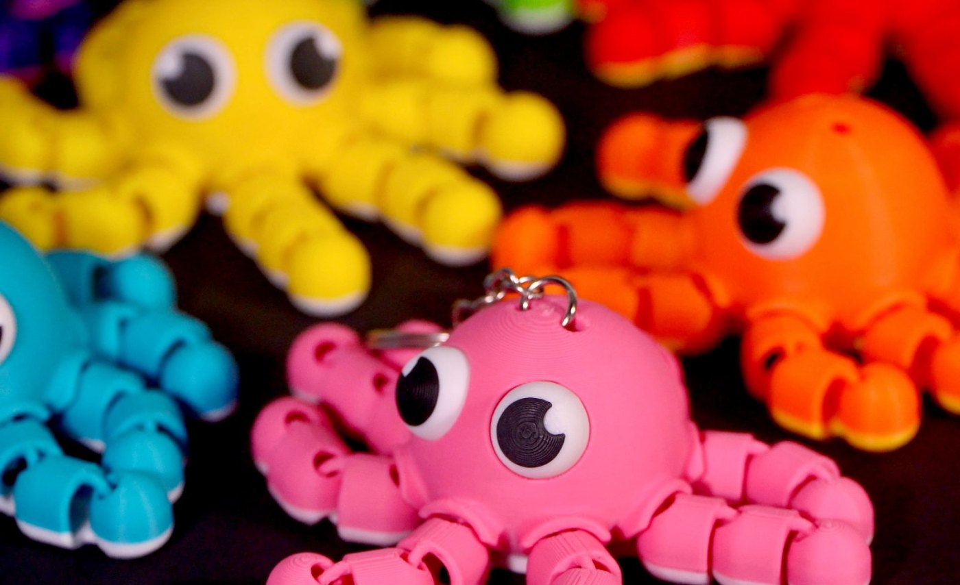 Esnek Ahtapot Anahtarlık - Hareketli Fidget 3D Baskı Ahtapot