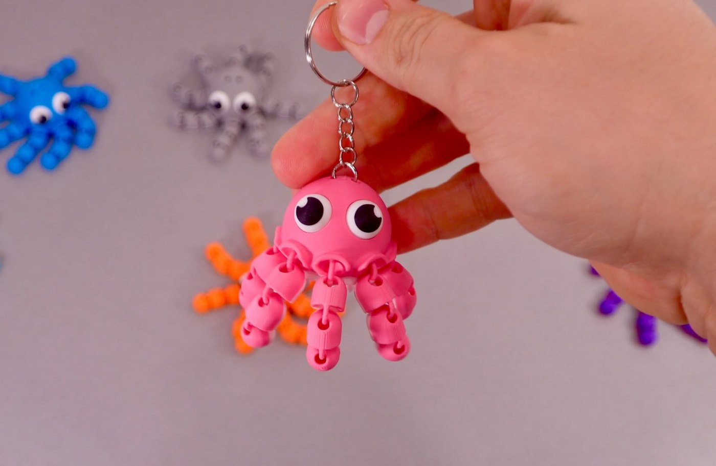 Esnek Ahtapot Anahtarlık - Hareketli Fidget 3D Baskı Ahtapot