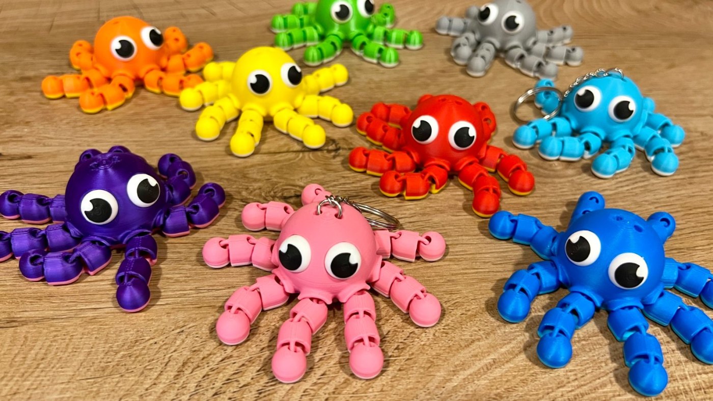 Esnek Ahtapot Anahtarlık - Hareketli Fidget 3D Baskı Ahtapot