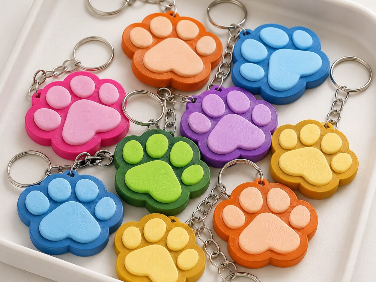 Pati Anahtarlık - 3D Baskı Kedi Köpek Pati Anahtarlığı