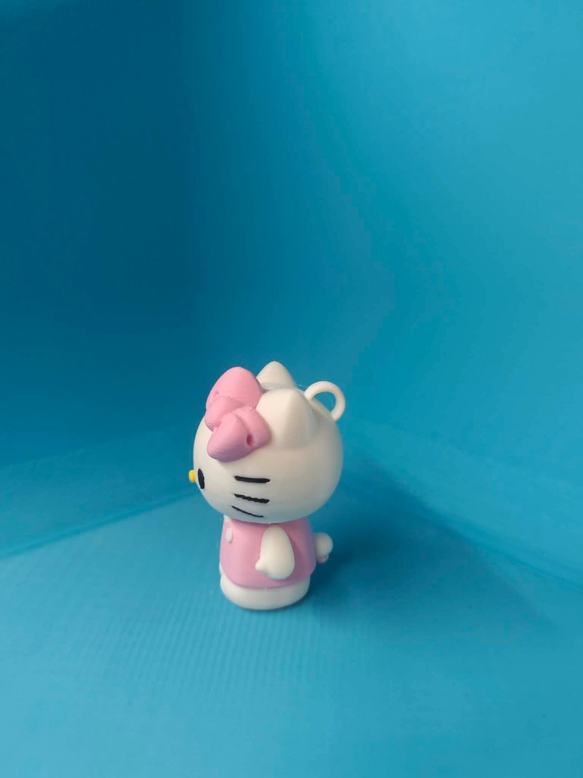 Sevimli Kedi Figürlü Anahtarlık - Beyaz Pembe 3D Baskı Kedi