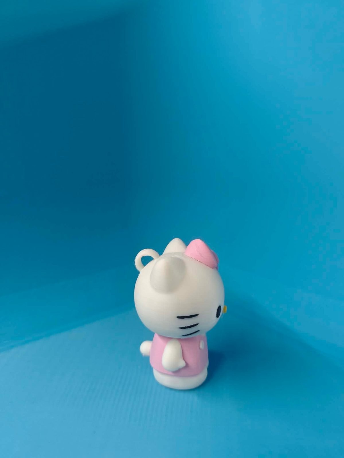 Sevimli Kedi Figürlü Anahtarlık - Beyaz Pembe 3D Baskı Kedi