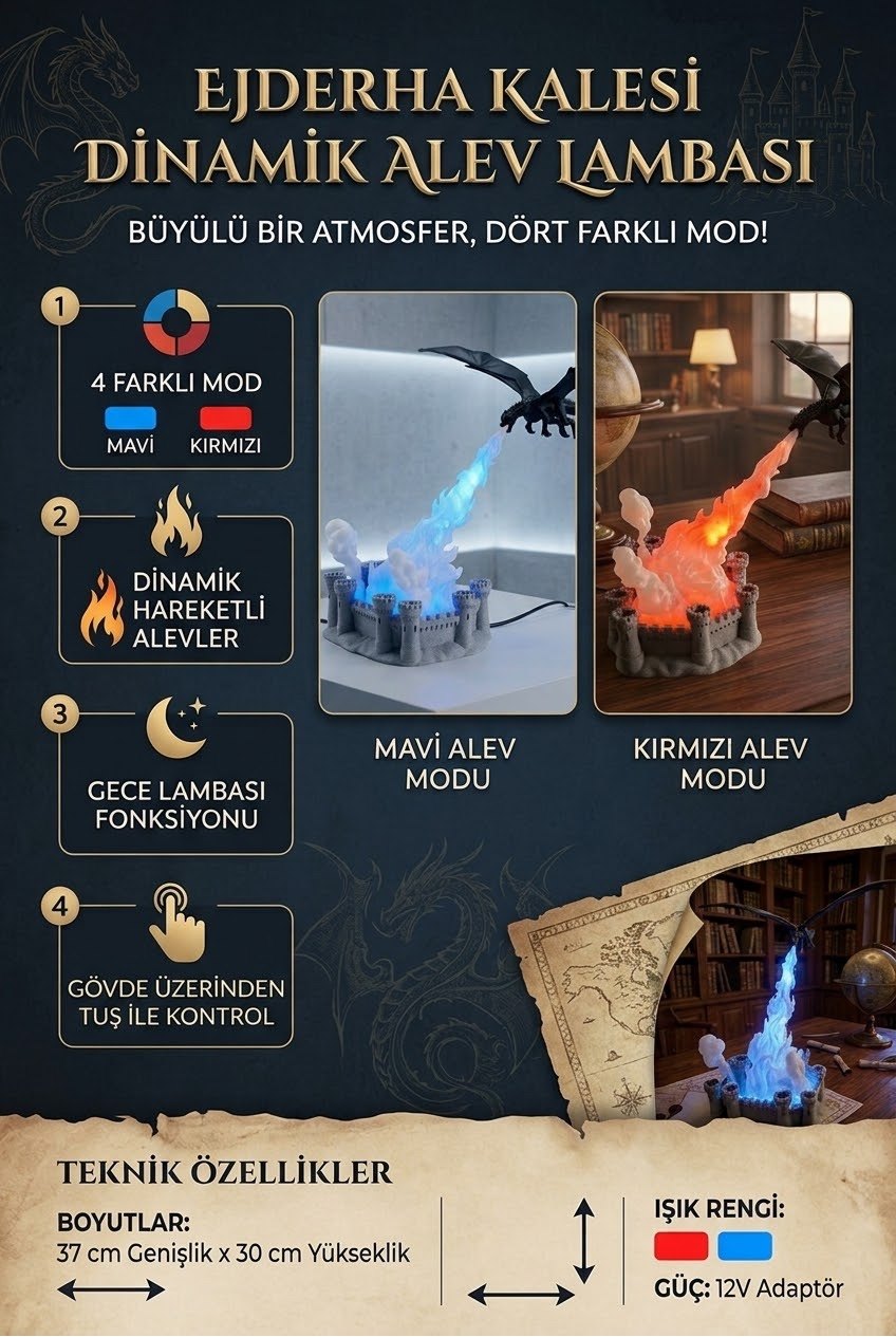 Alev Efektli Ejder Figürü